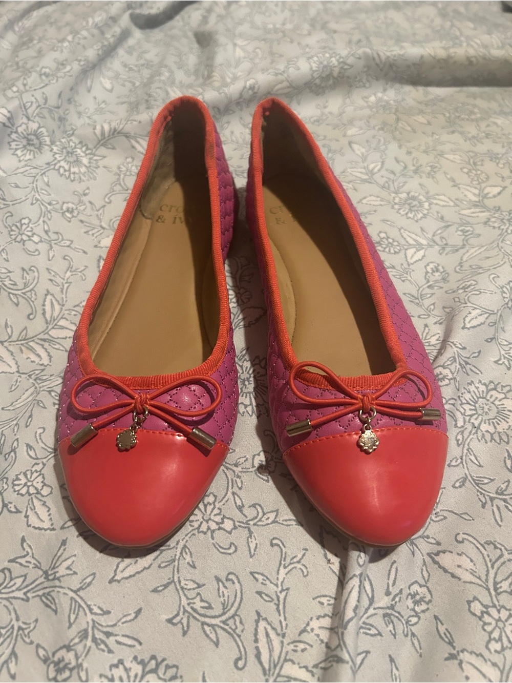 crown & ivy Pink and Coral Quilted Ballet Flats with Bow